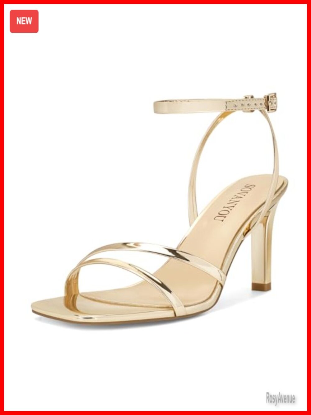 SOVANYOU Women's Square Open Toe Strappy High Heel Sandals with Ankle Strap